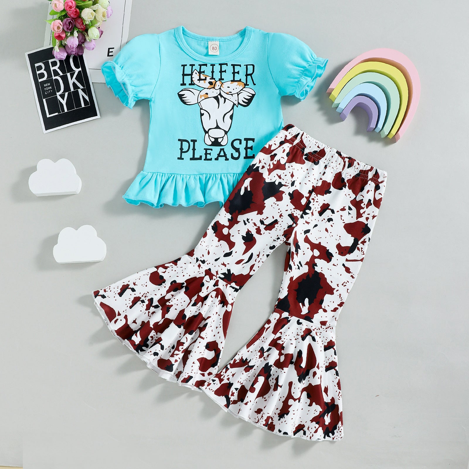 Wholesale Children's Leopard Print Cotton Flared Pants Two-piece Set